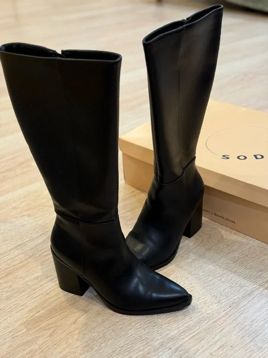 Soda Black Pointed Toe Knee-High Block Heel Boots - Picture 5 of 6